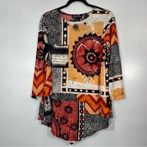 Mishca women long sleeve tops tunic blouse size L crew neck multicolor